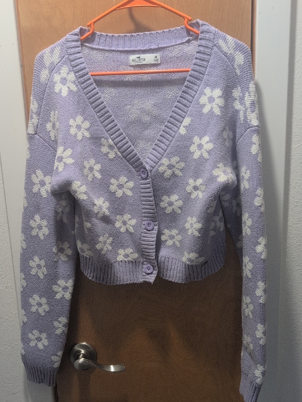 Hollister Lavender Floral V-Neck Cropped Cardigan